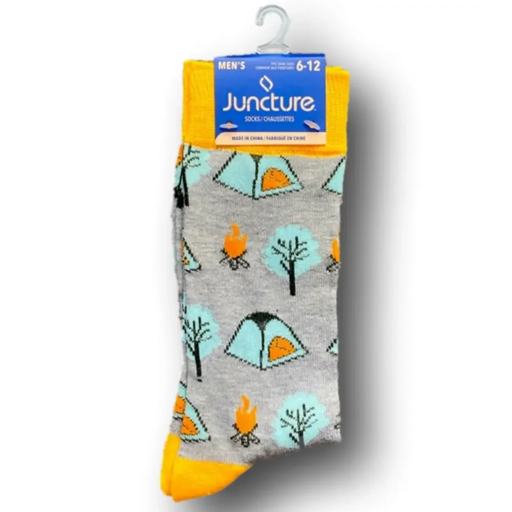 3/$18 Camping Tents, Trees, & Campfires Funny Novelty Crew Socks - Brand New